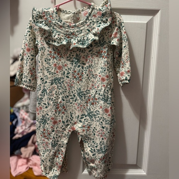 Wonder Nation Floral Fall Baby Romper with Ruffle Collar - Picture 1 of 7